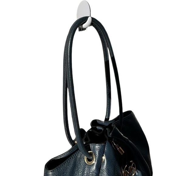 Michael Kors Navy Blue Leather Drawstring Ring Handles Satchel Shoulder Bag-Navy - Picture 12 of 15